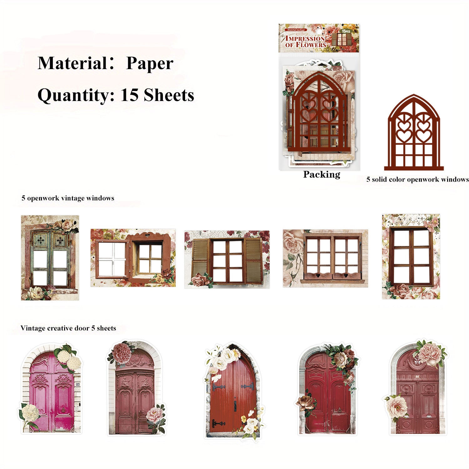 15 Sheets Retro Openwork Decoration Material Paper For Scrapbooking DIY
