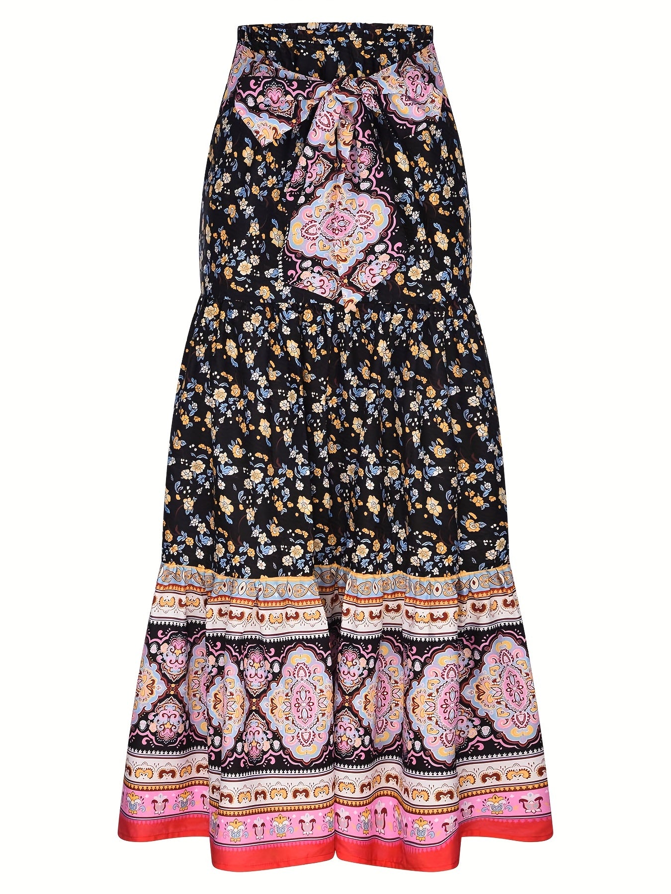 Floral Print Tie Front Skirt Boho Skirt For Spring & Summer