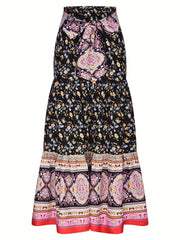 Floral Print Tie Front Skirt Boho Skirt For Spring & Summer