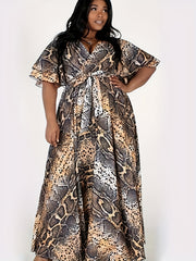  Snake Skin Print Maxi Dress With Belt