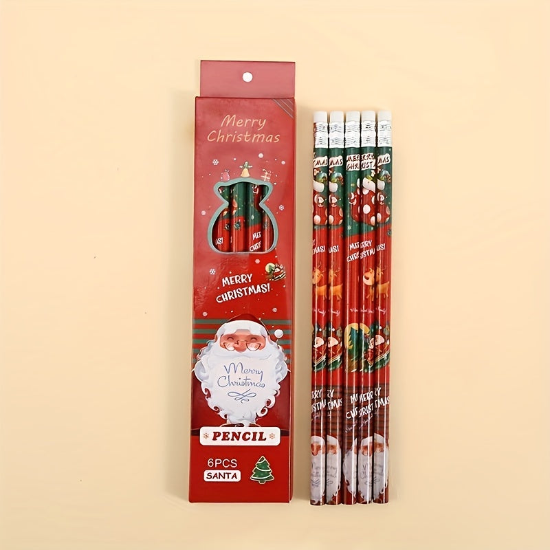 6pcs Christmas Funny Cartoon Pencil Set for Kids School Supplies