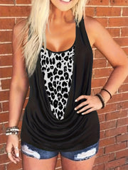  Colorblock Leopard Ruched Tank Top