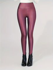 Faux Leather Fleece Lined Leggings Yoga Pants Womens Activewear