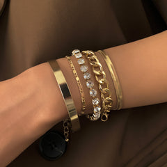 5 Pcs Sparkling Faux Diamond Women Bracelet Set