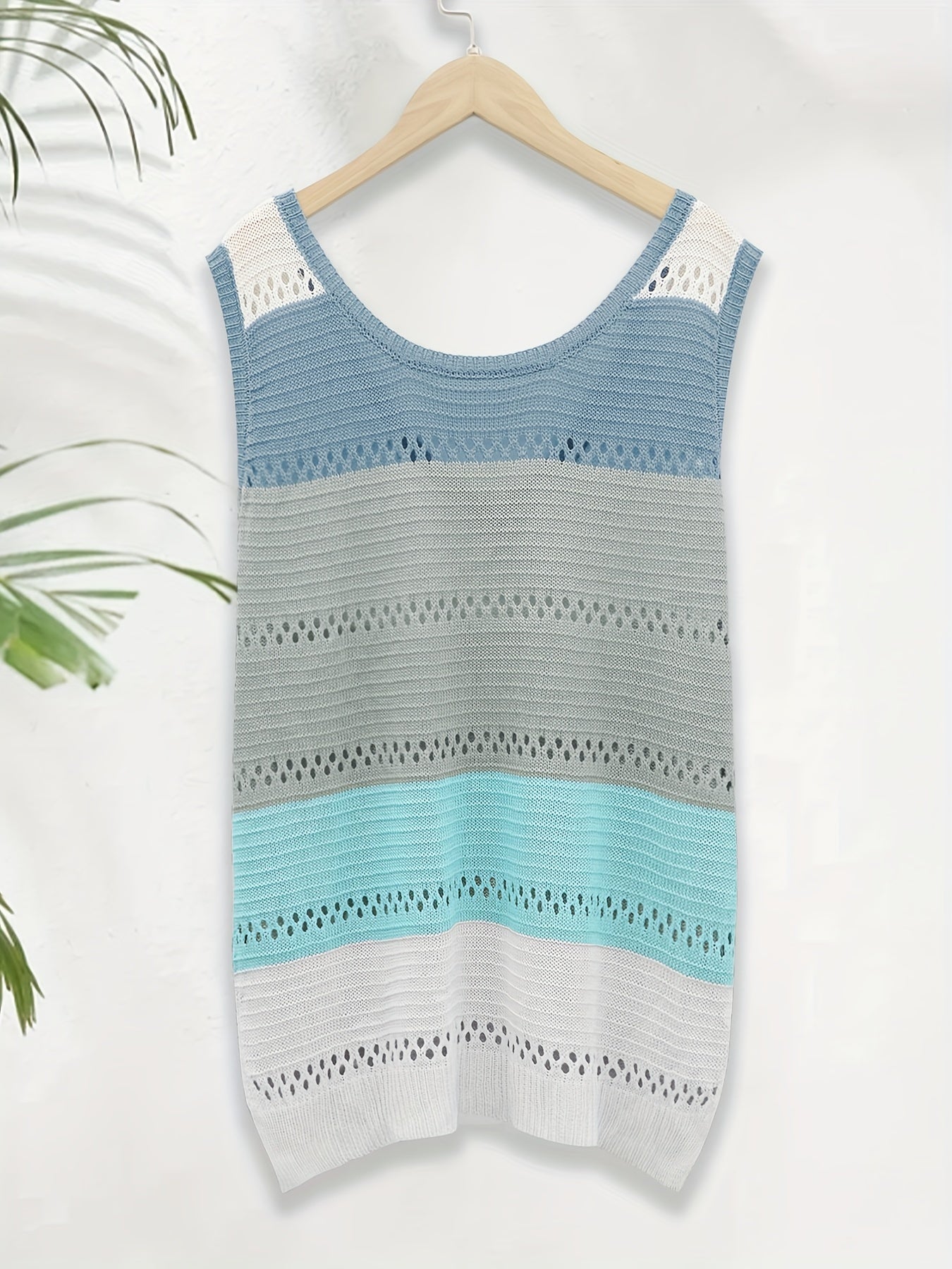  Colorblock Pointelle V Neck Sweater Vest