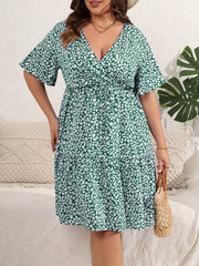  Floral Print Surplice Neck Midi Wrap Dress