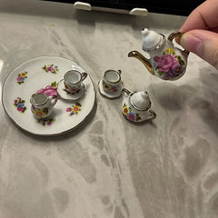 Floral Tea Set for Dolls - Teapot, Cups, Saucers, Tray - Flower Patterns