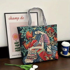 Ethnic Style Canvas Tote Bag Vintage Embroidery Large Shoulder Bag