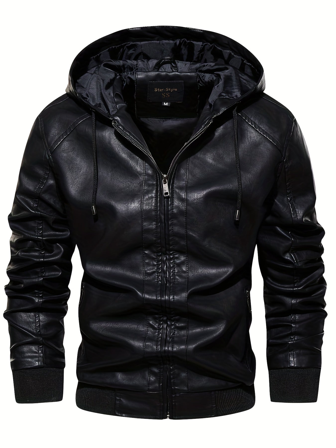 Men's PU Hooded Jacket Zip Up Leather Jacket Spring Fall