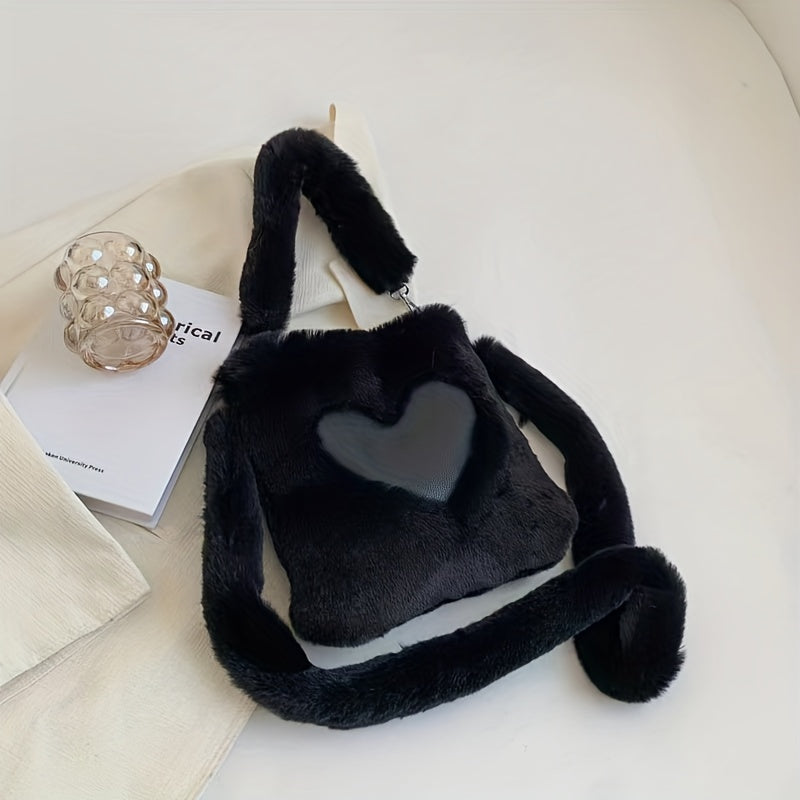 Heart Plush Handbag Fuzzy Shoulder Bag