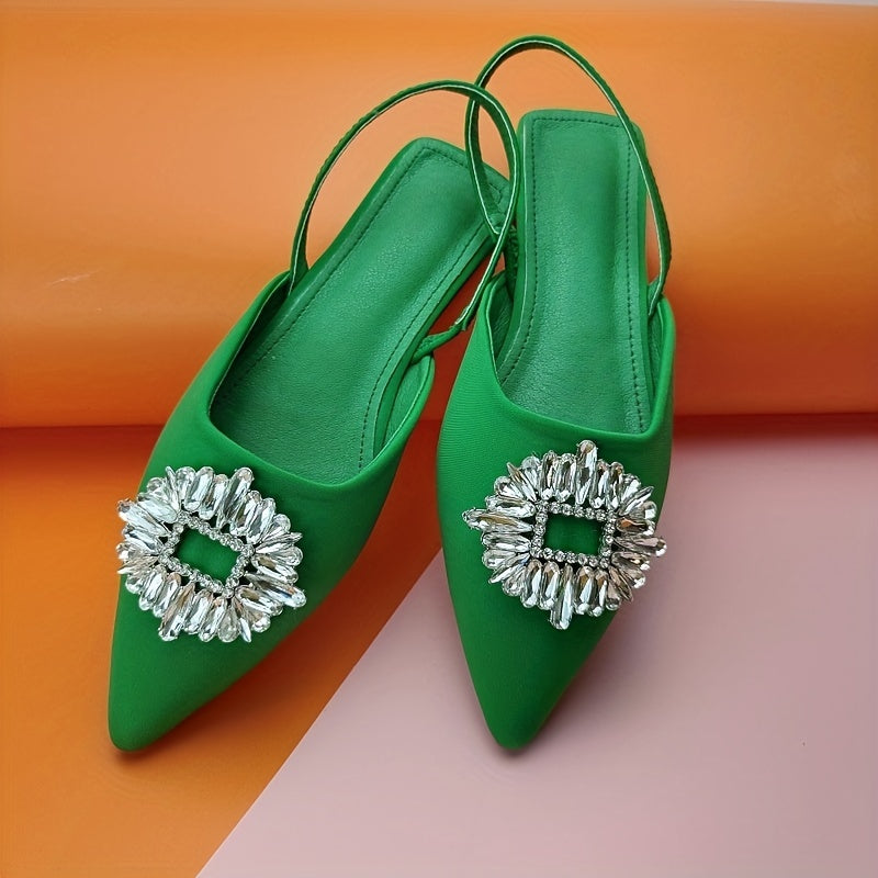 Rhinestone Flat Sandals Point Toe Ankle Strap Slingback Mules
