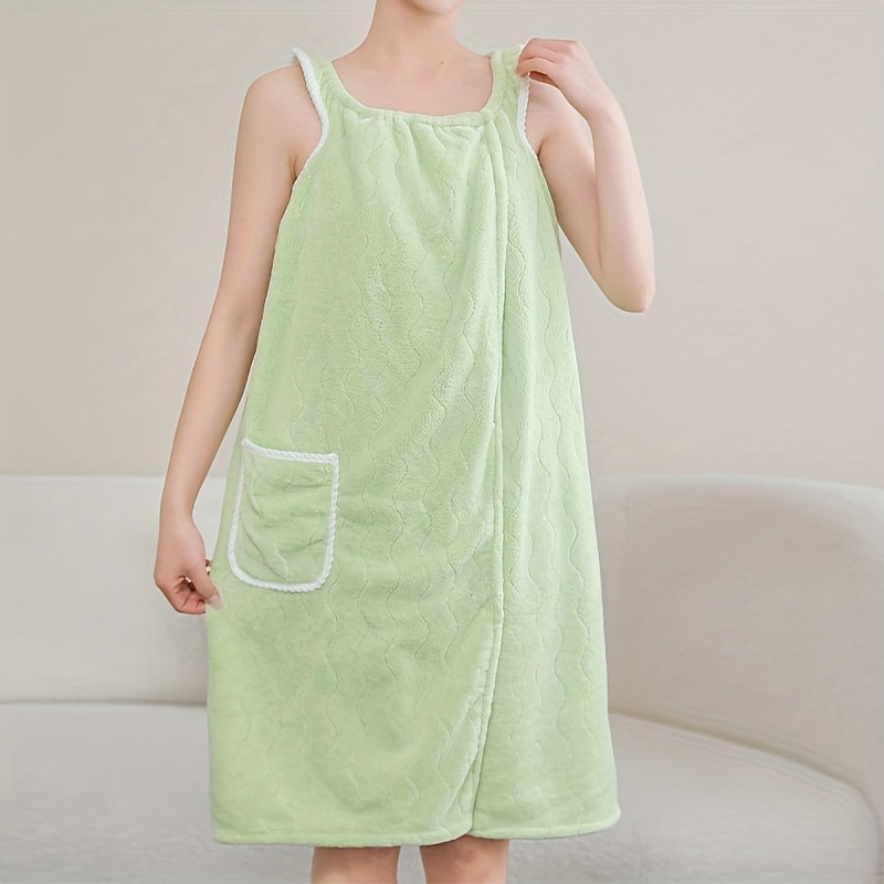 Women Shower Wrap Towel With Strap Pocket Bathrobe Adjustable Shower Spa Wrap