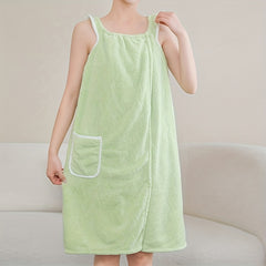 Women Shower Wrap Towel With Strap Pocket Bathrobe Adjustable Shower Spa Wrap