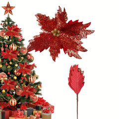 1pc Poinsettia Flower Silver Golden Red Artificial Christmas Decorations
