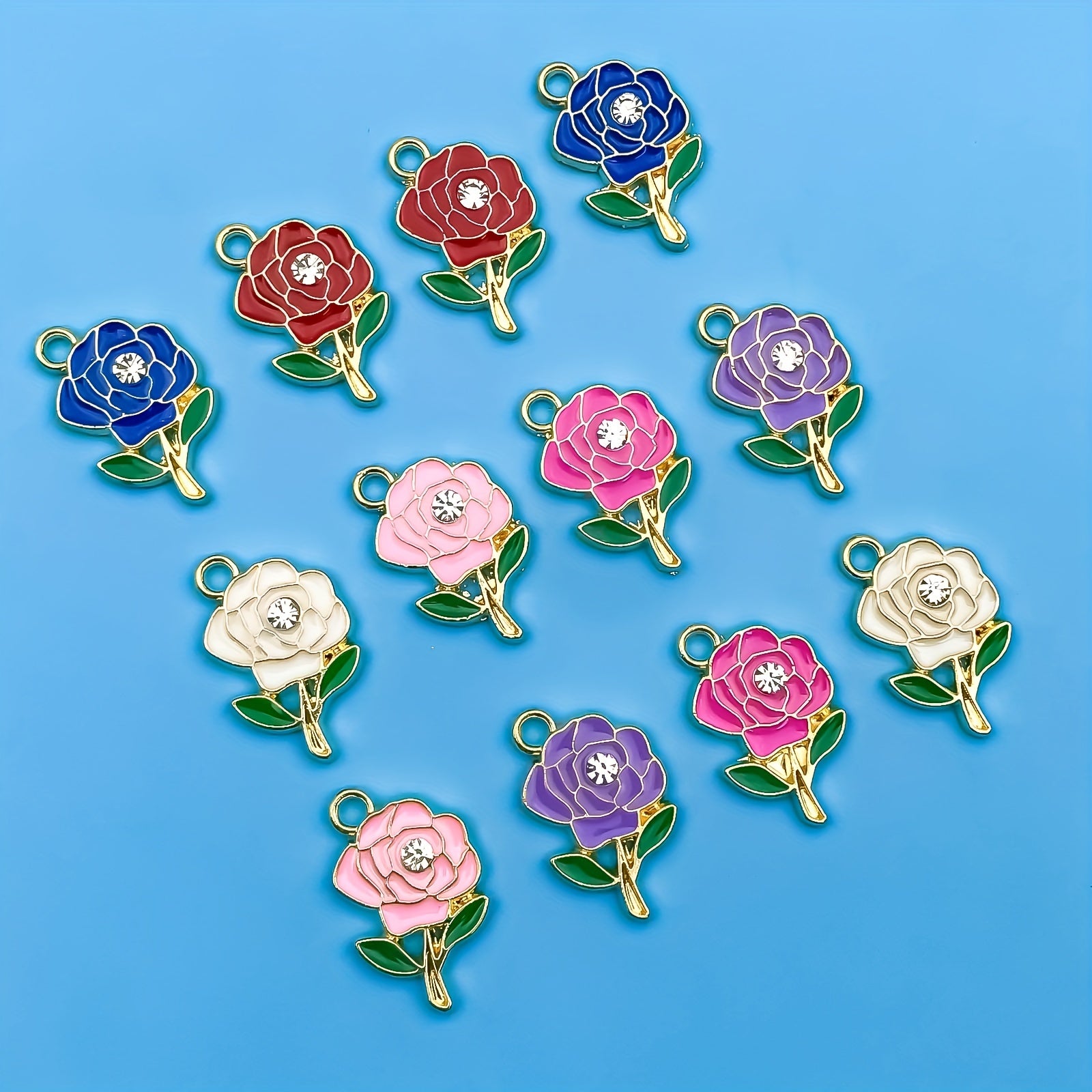 Colorful Rhinestone Flower Alloy Pendants for DIY Jewelry Making