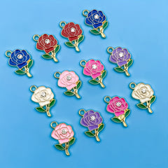 Colorful Rhinestone Flower Alloy Pendants for DIY Jewelry Making