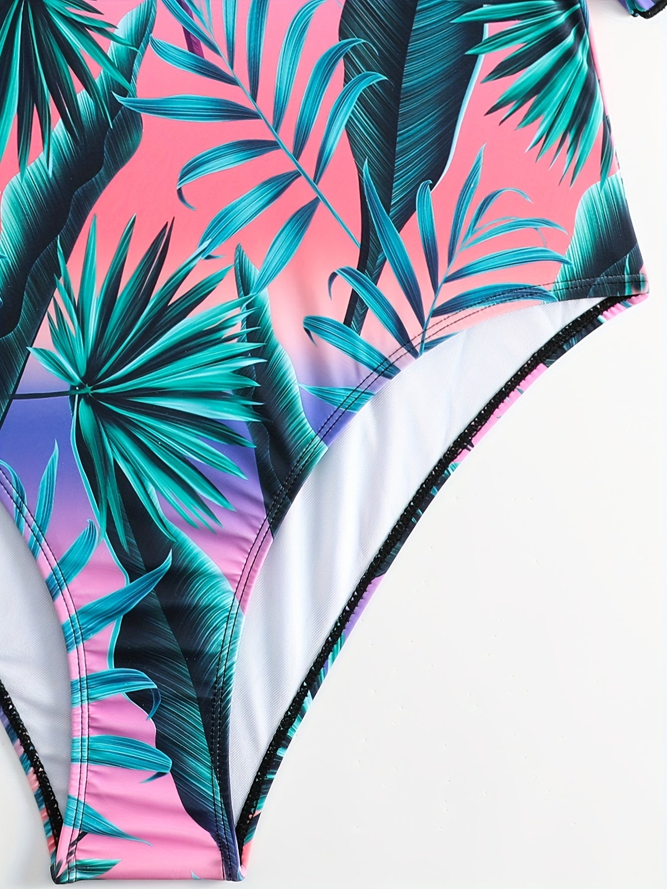  Boho Swimsuit Tropical Print Deep V Neck One Piece Bathing Suit