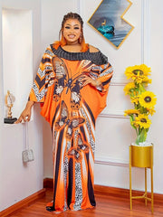  Kaftan Dress Women's Plus Butterfly & Leopard Print One Shoulder Batwi