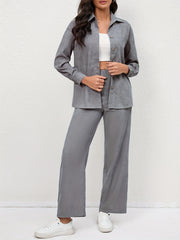 Casual Corduroy 2-Piece Set Long Sleeve Shirt & Pants Outfit