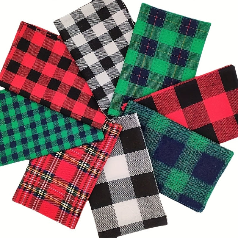 8pcs Plaid Fabric Christmas Set DIY Patchwork Clothing 19 7in 15 7in