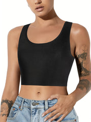 Eyelet Crop Tank Top Breathable Crew Neck Tank