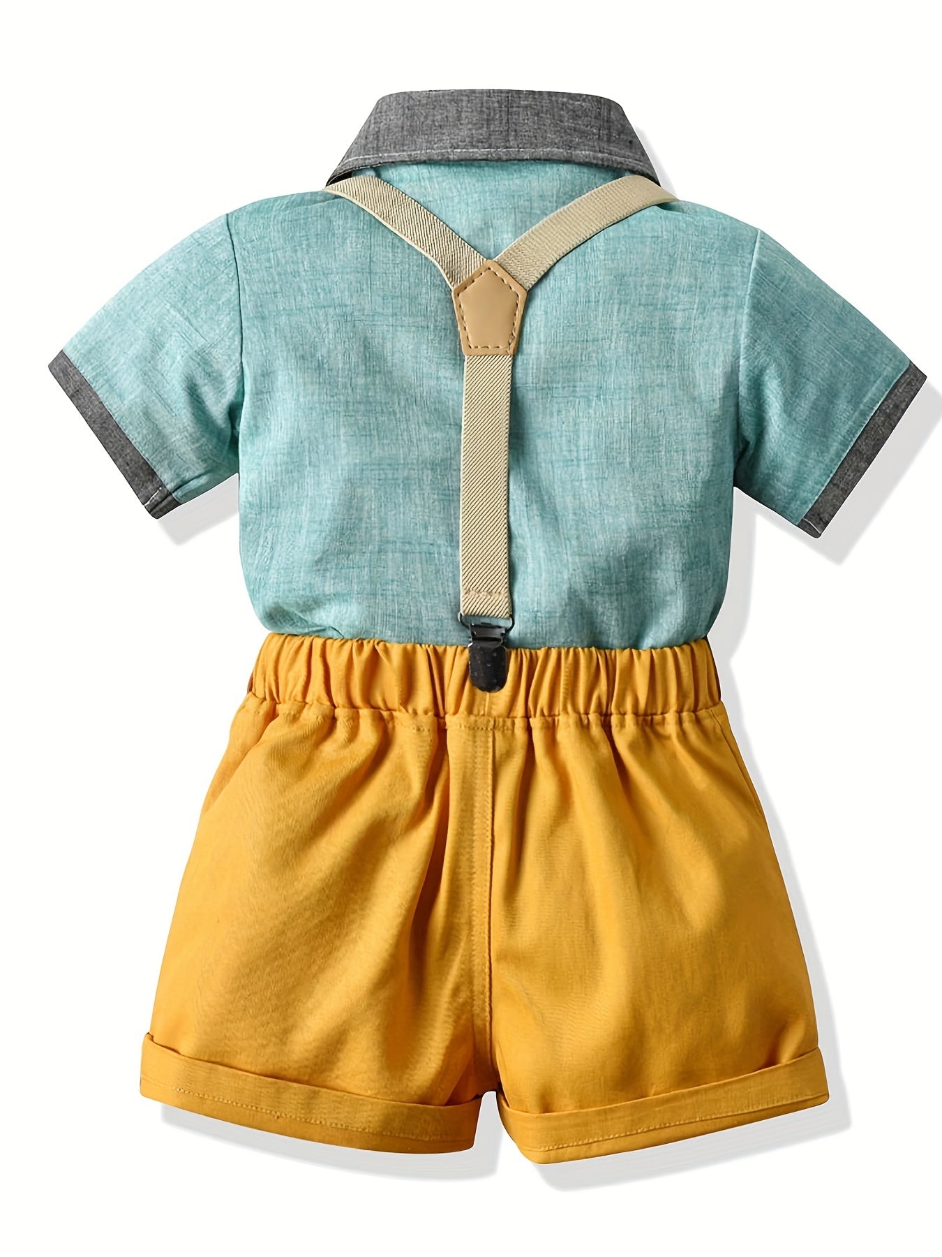 2pcs Toddler Boys Gentleman Outfit Short Sleeve Button Pocket Bowtie Shirt & Sho
