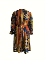  Allover Print Flounce Sleeve V Neck Dress