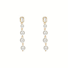 Zircon Faux Pearl Decor Chain Long Dangle Earrings Wedding Jewelry