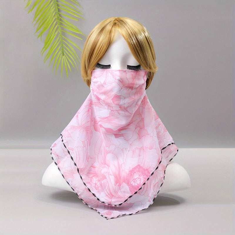 Flower Print Double Layer Veil Neck Gaiter Sunscreen Face Covering