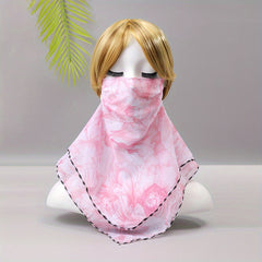 Flower Print Double Layer Veil Neck Gaiter Sunscreen Face Covering
