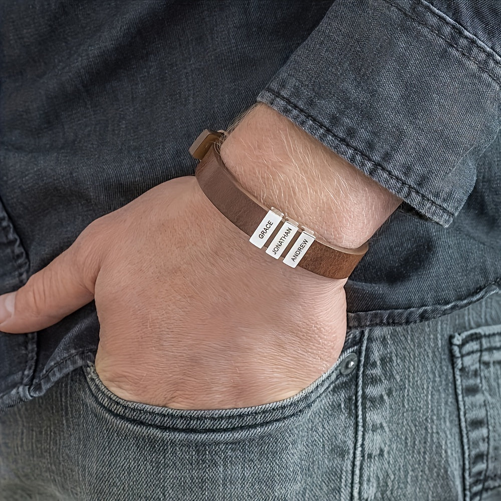 Custom Family Name Stainless Steel Bracelet - Adjustable Gift For Men