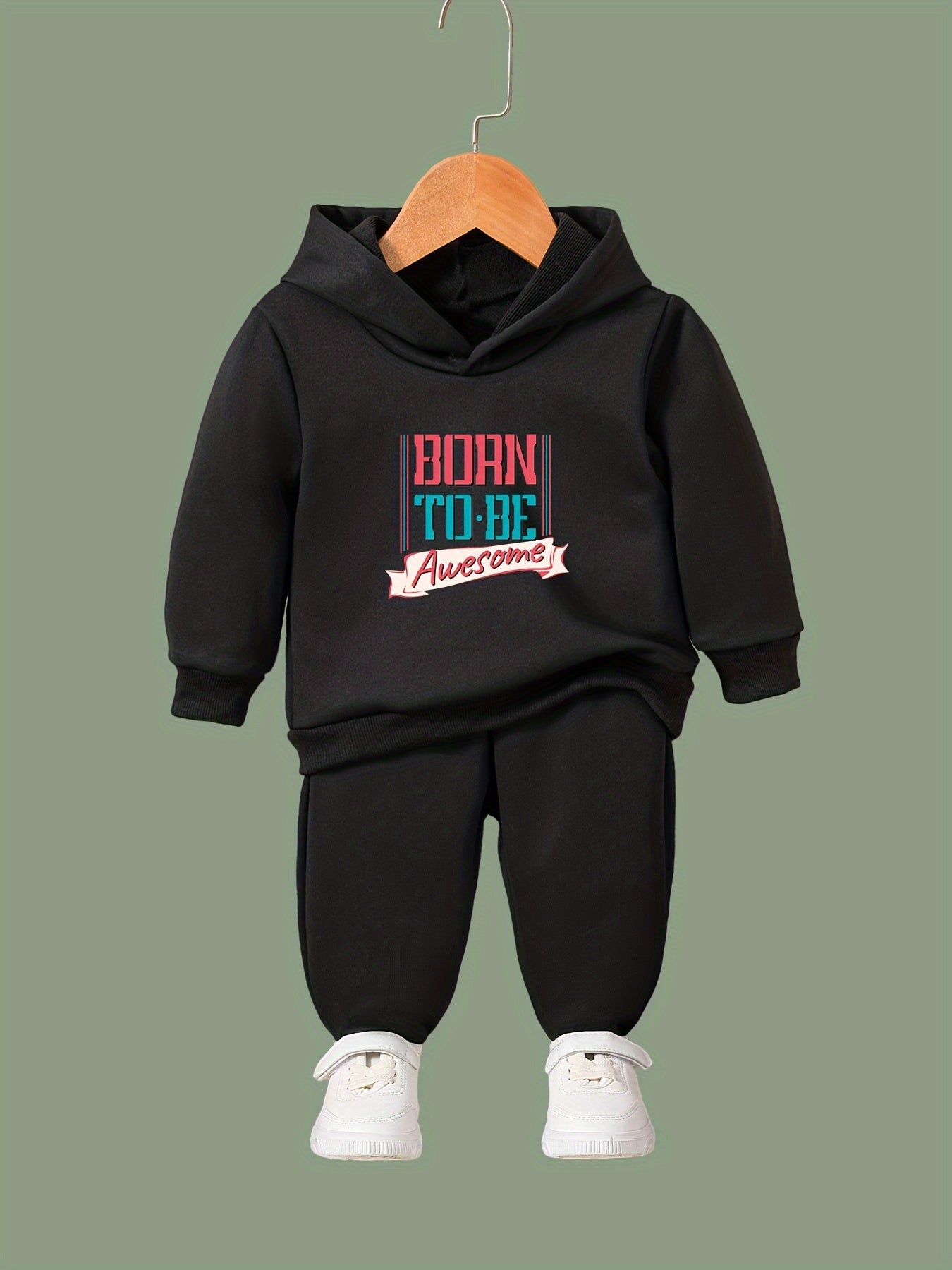 2pcs Born To Be Awesome Girls Hoodies Jogger Pants Set Sports