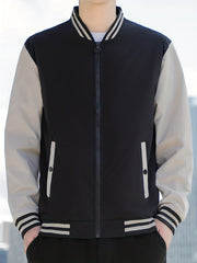 Men's Casual Block Baseball Jacket With Pocket