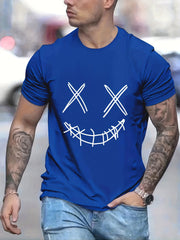 Men's Smiling Face Graphic Casual T Shirt Crew Neck Comfy Top