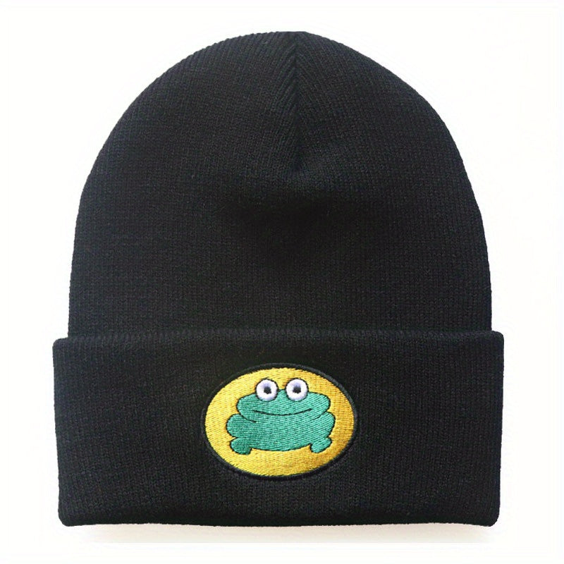 Warm Knit Beanie Hat with Cartoon Frog Pattern for Men Women