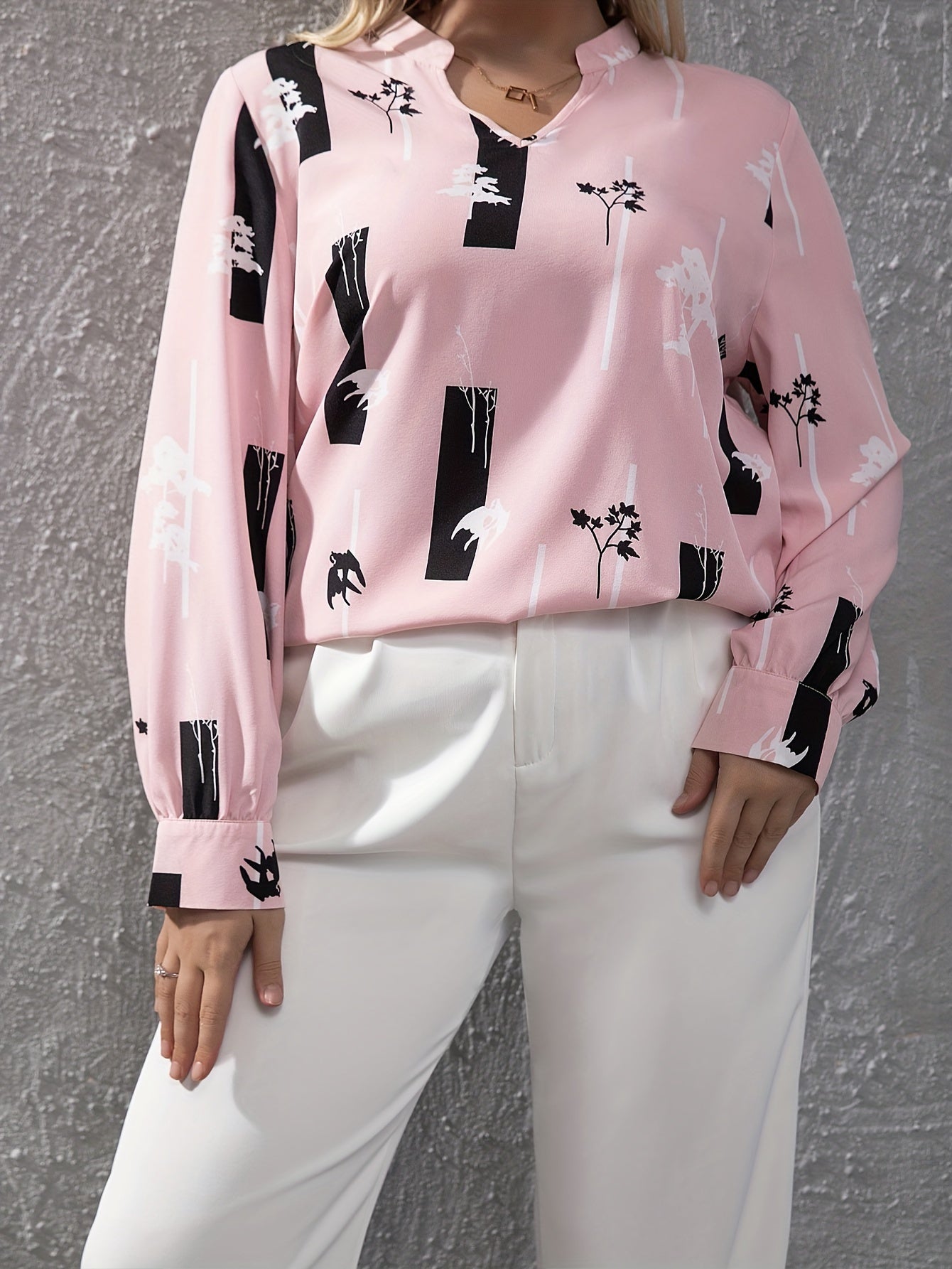  Graphic Print Long Sleeve Casual Blouse