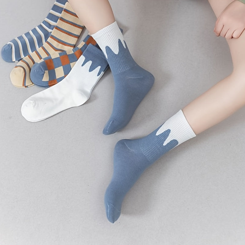 10 Pairs Plaid & Striped Print Socks Women's Stockings & Hosiery
