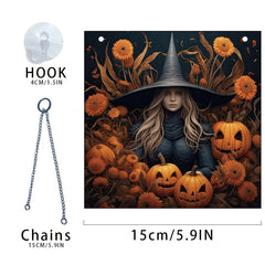 Halloween Acrylic Window Hangings Pumpkin Witch Painted Glass Hanging