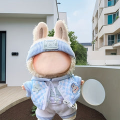 16 Pcs Doll Clothes Plaid Hoodie Headband Set for LABUBU Dolls