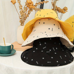 Star Print Bucket Hat Wide Brim Sunshade UV Protection Casual Travel Beach Hats