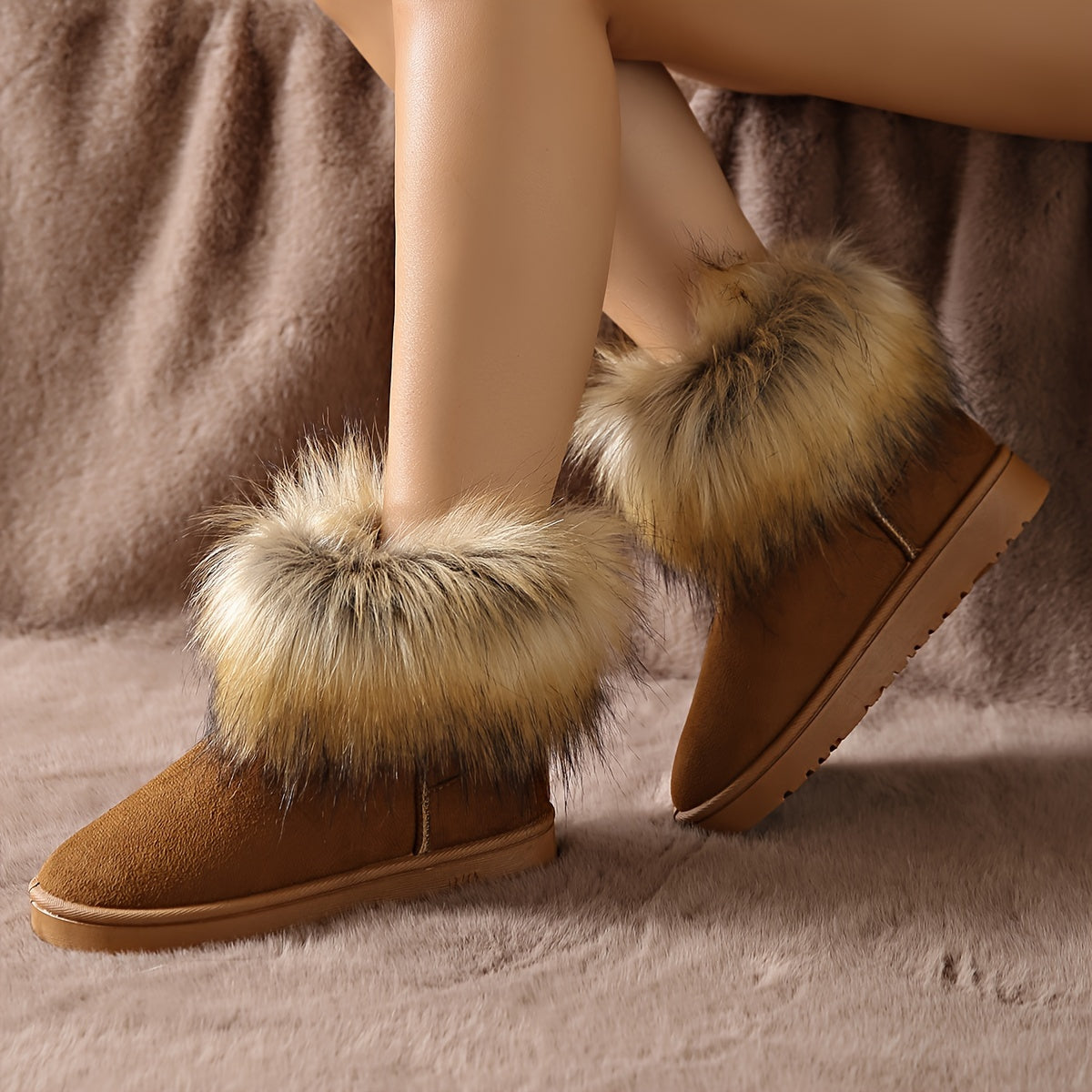 Women's Faux Fur Snow Boots Plush Thermal Non Slip Shoes