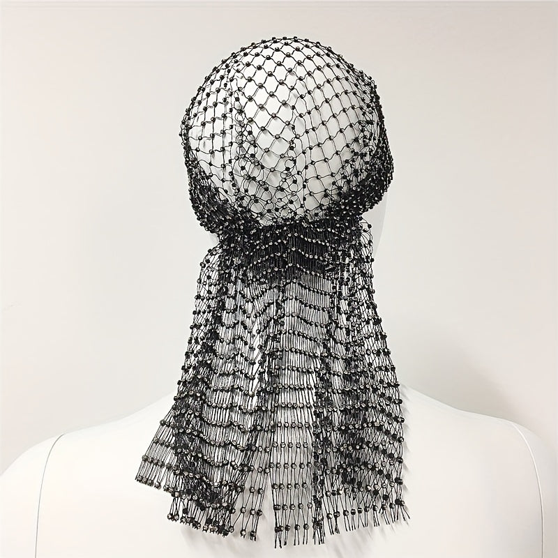 Rhinestone Mesh Headband Bandana Fishnet Wide Hairband Bling Veil Hat