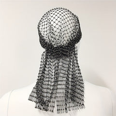 Rhinestone Mesh Headband Bandana Fishnet Wide Hairband Bling Veil Hat