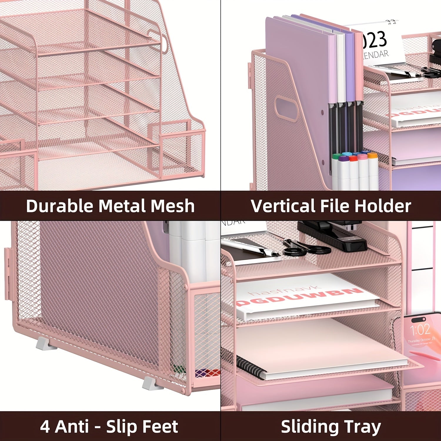 5 Tier Paper Letter Tray Organizer with Journal Clip