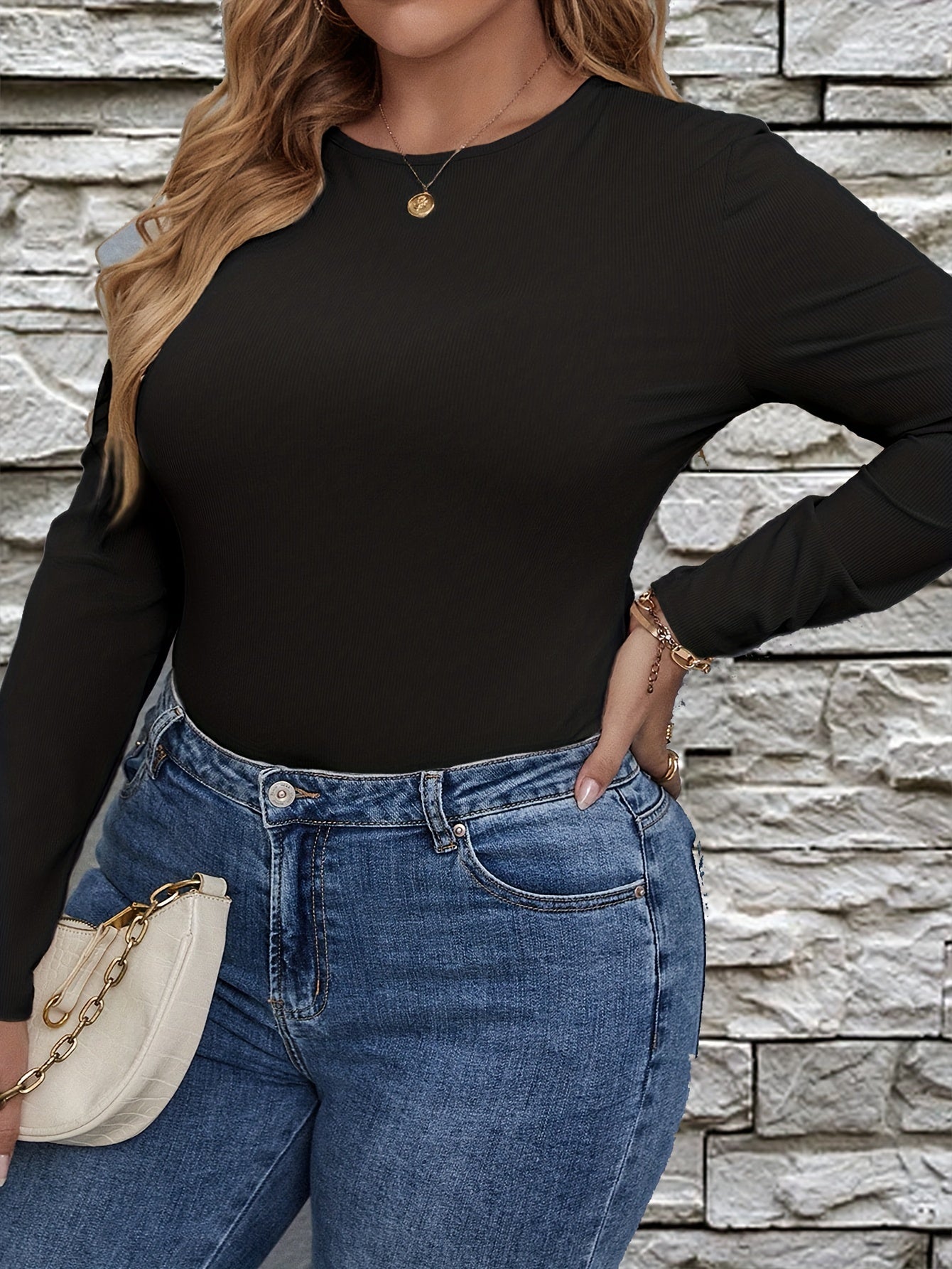 Casual Long Sleeve Bodysuit Round Neck Stretch