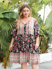 Ethnic Style Dress Women's Plus Colorblock Floral Print Tassel Trim