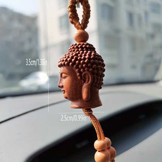Peach Wood Buddha Head Key Chain Handicraft Carving Wooden Car Pendant