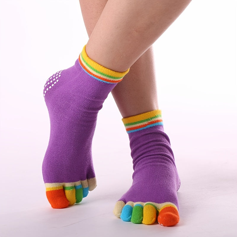 Rainbow Yoga Socks Non Slip Ankle Striped Gripper Socks