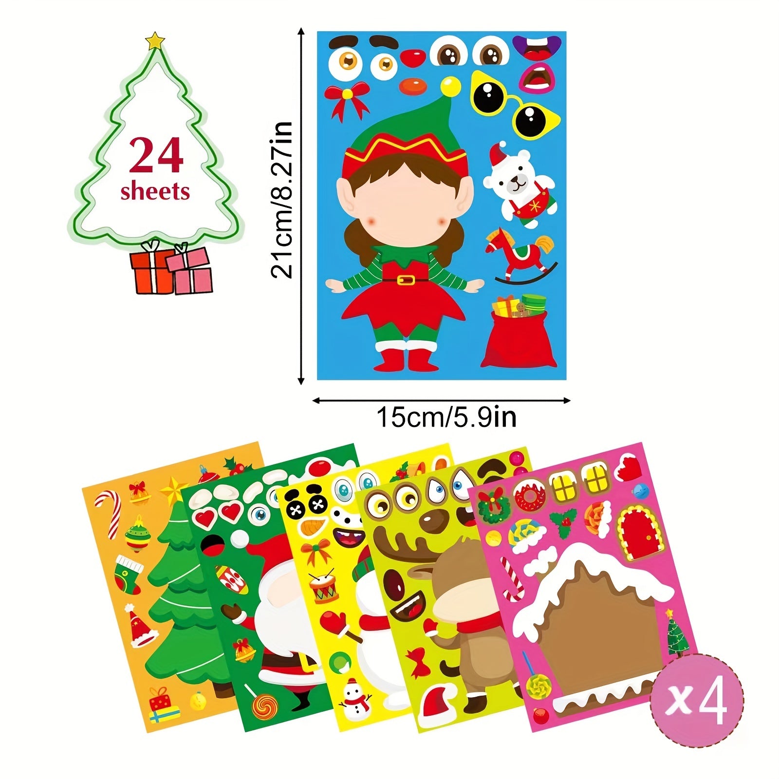 24pcs Christmas Stickers Santa Claus Snowman DIY Stickers