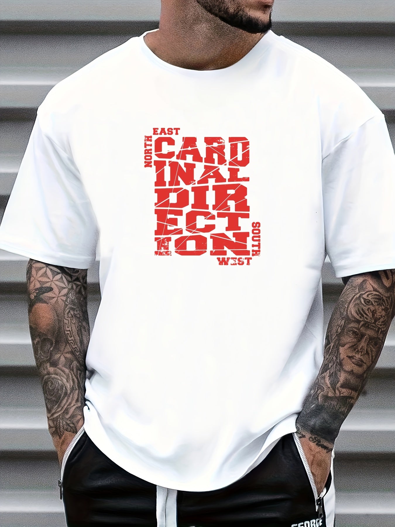 Retro Letter Print Men's Graphic Crew Neck T Shirt Casual Comfy Tees